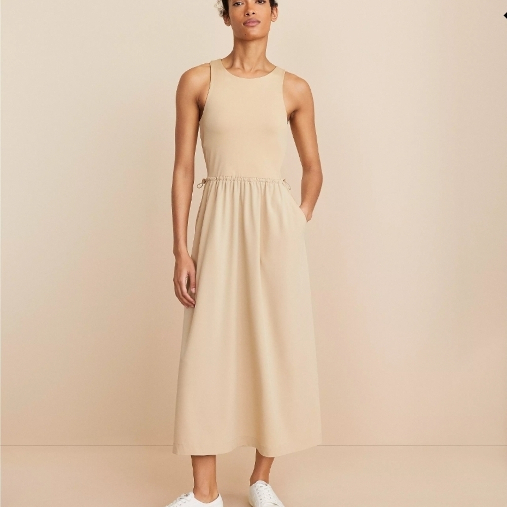 Elegant Beige Sleeveless Maxi Dress